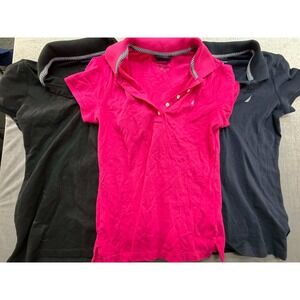 Set of 3 Women Nautica Golf Polo Shirts Size Small Pink Black Gray